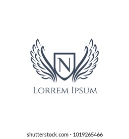 Wings vector logo letter N. Wing icon. Flying emblem. Luxury monogram