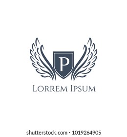 Wings vector logo letter P. Wing icon. Flying emblem. Luxury monogram