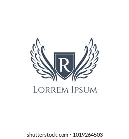 Wings vector logo letter R. Wing icon. Flying emblem. Luxury monogram