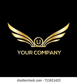 Wings vector logo letter U. Luxury monogram. Design element for label, emblem, sign, stamp, boutique, hotel, restaurant