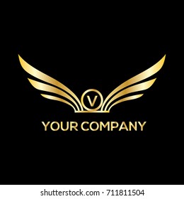 Wings vector logo letter V. Luxury monogram. Design element for label, emblem, sign, stamp, boutique, hotel, restaurant
