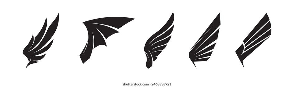 Conjunto de logotipo de Vector Wings. Logotipo del concepto de vuelo. Colección abstracta de la silueta del ala.