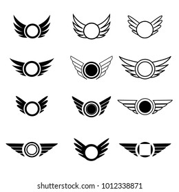 Wings vector logo set. Luxury monograms. Retro vintage badge icons of wing for tattoo, print, web. Airplane emblem