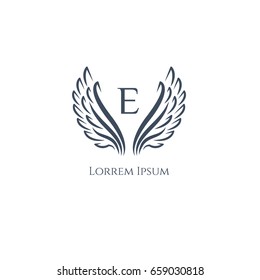 Wings vector logo (sign, symbol, icon, emblem) letter E