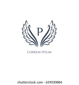Wings vector logo (sign, symbol, icon, emblem) letter P