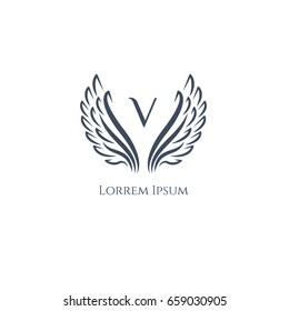 Wings vector logo (sign, symbol, icon, emblem) letter V