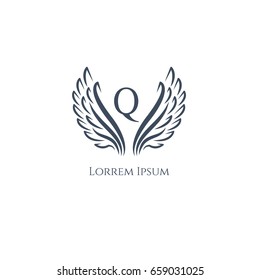 Wings vector logo (sign, symbol, icon, emblem) letter Q