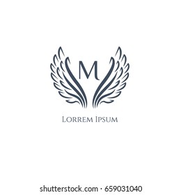 Wings vector logo (sign, symbol, icon, emblem) letter M