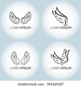 Wings vector set. Illustration of vintage tattoo wings, logo wings - (wing sign, wing symbol, wing  icon)