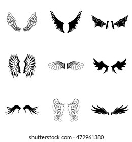 Wings vector set. Simple wings shape illustration, editable elements, can be used in logo design