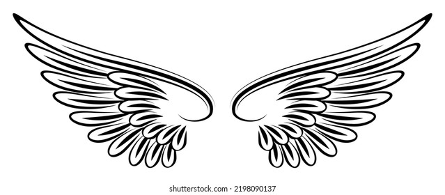 wings vector, silhouette vector, isolated illustration abstract pattern on white background, tattoo tribal vector design, simple logo on white background