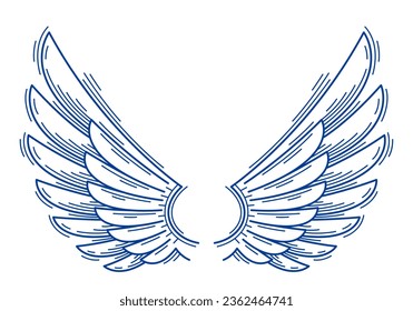 Wings vintage linear design element isolated easy to use, angel raven eagle or falcon, vector logo or icon or emblem trendy style.