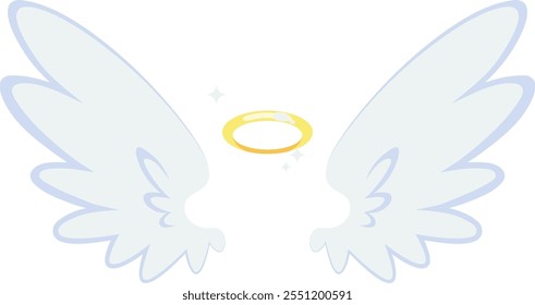 The wings of a white angel are shown with a golden circle in the center