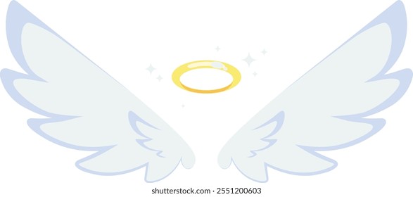 The wings of a white angel are shown with a golden circle in the center