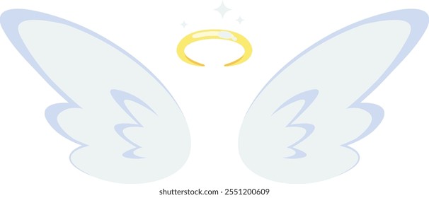 The wings of a white angel are shown with a golden circle in the center