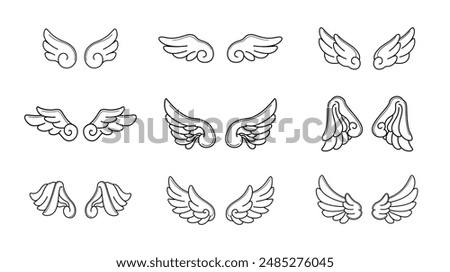 Wings wing illustration vector line art fairy fly flying bird design element tattoo print sticker label logo symbol icon set