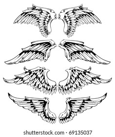 Wings for your vintage design. Layered. All elements are grouped. Vector EPS 10 illustration.