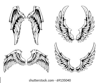 Wings for your vintage design. Layered. All elements are grouped. Vector EPS 10 illustration.