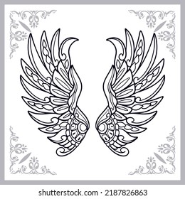 Alas artes zentangle aisladas sobre fondo blanco