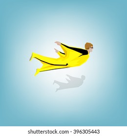 Wingsuit B.A.S.E. Wingsuit extreme sport. Cartoon Vector Illustration.