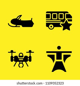 wingsuit, bus, snowmobile and drone vector icon set. Sample icons set for web and graphic design