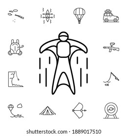 Wingsuit flat vector icon in adventure pack on white background
