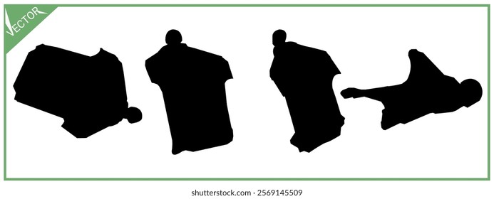 Wingsuit flying silhouette set. Isolated white background. Extreme sports. Vector illustration.