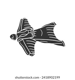 Wingsuit Icon Silhouette Illustration. Parachute Vector Graphic Pictogram Symbol Clip Art. Doodle Sketch Black Sign.