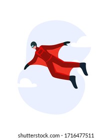Wingsuit man. The concept of a special wing suit, creating an aerodynamic profile, a kind of parachuting. Illustration of adrenaline speed, flight, jumping.