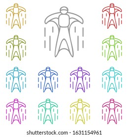 Wingsuit multi color icon. Simple thin line, outline vector of adventure for ui and ux, website or mobile application