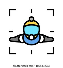 wingsuit sportsman make video color icon vector. wingsuit sportsman make video sign. isolated symbol illustration