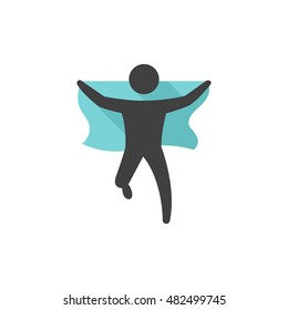 Wining sprinter icon in flat color style. Runner holding nation flag proud celebration
