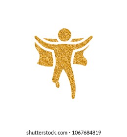 Wining sprinter icon in gold glitter texture. Sparkle luxury style vector illustration.