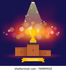 Wining stage with places and trophy