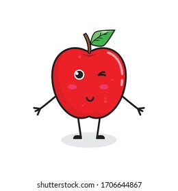 wink apple fruit cute character mascot vector design