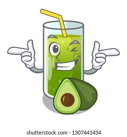 Wink avocado smoothie on wooden cartoon table