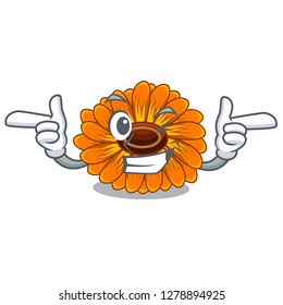 Wink calendula flowers in a cartoon basket