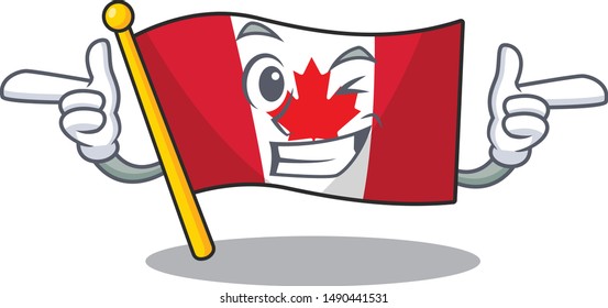 Wink canadian flag fluttering on mascot pole