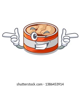 Wink canned tuna above character wooden table
