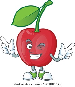 Wink cartoon bing cherries on white background