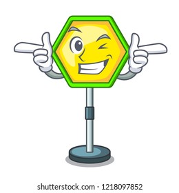 Wink cartoon traffic sign on traffic road
