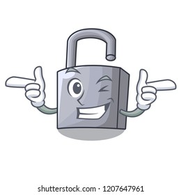 Wink cartoon unlocked padlock on the table