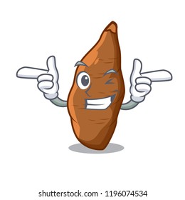 Wink cassava root on the plate cartoon