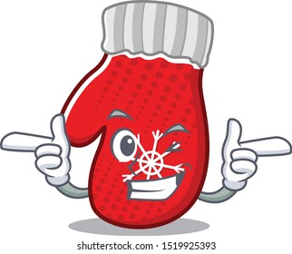 Wink christmas mittens isolated in the cartoon