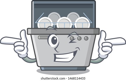 Wink dishwasher machine isolated in the cartoon