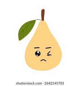 Wink, dizzy expression pear cartoon character. emoticon stock element