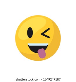 Diseño de icono de estilo llano con emoji Wink, expresión de caricatura, perfil de personaje de emoticono lindo juguete facial adorable y tema de medios sociales Ilustración vectorial