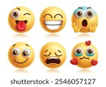 Wink emoji vector characters set. Winking emojis clip art characters with happy, silly, blush, depressed and broken heart facial expression icon collection. Vector illustration wink graphic elements. 