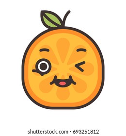 Wink emoji. Winking smiley orange fruit emoji. Vector flat design emoticon icon isolated on white background.