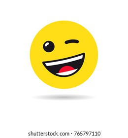 Wink Emoticon Or Emoji Symbol. Winking Yellow Smiley In A Flat Design On White Background. Vector Emoticon Icon